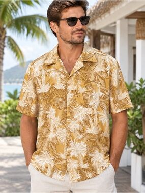 Bermuda Casuals By Habard Palm Tree Tropical Rayon Shirt Size M